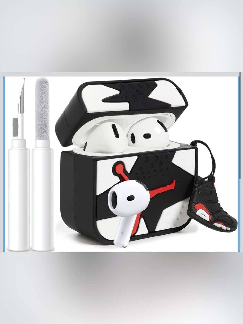 Black & White Jumpman Silicone AirPods Case with Red Accent